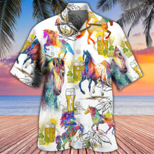 Horse I Like Horse And Beer - Hawaiian Shirt - Owl Ohh - Owl Ohh