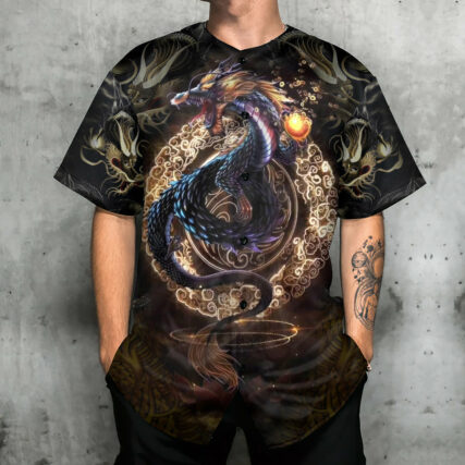 Dragon Golden Japanese Dragon - Baseball Jersey - Owl Ohh - Owl Ohh