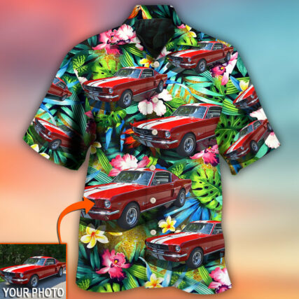 Car Mustang Car Modern Classic Tropical Flower Custom Photo - Hawaiian Shirt - Owl Ohh - Owl Ohh