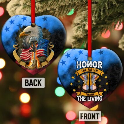 Veteran Honor The Fallen USA Flag Vintage - Heart Ornament - Owl Ohh - Owl Ohh