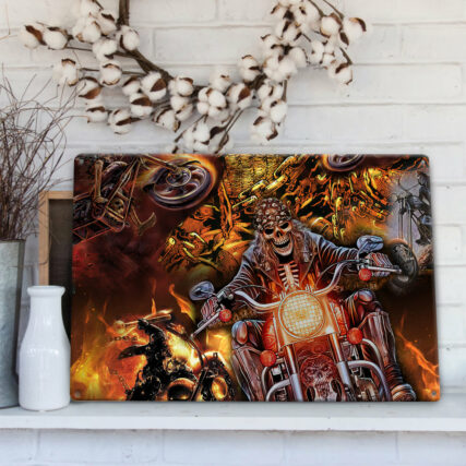 Skull Motorcycle Racing Fast Fire - Metal Sign - Owl Ohh - Owl Ohh