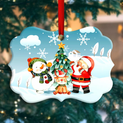 Christmas Santa Snowman And Deer Happy Together - Horizonal Ornament - Owl Ohh - Owl Ohh
