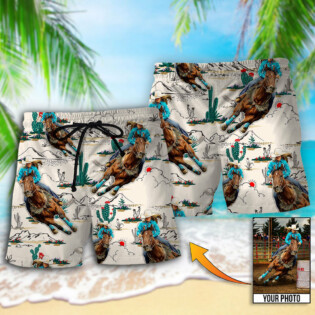 Cowboy Barrel Racing Tropical Desert Custom Photo - Beach Short - Owl Ohh - Owl Ohh