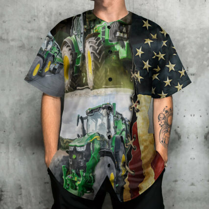 Tractor Independence Day Green Tractor US Flag - Baseball Jersey - Owl Ohh - Owl Ohh