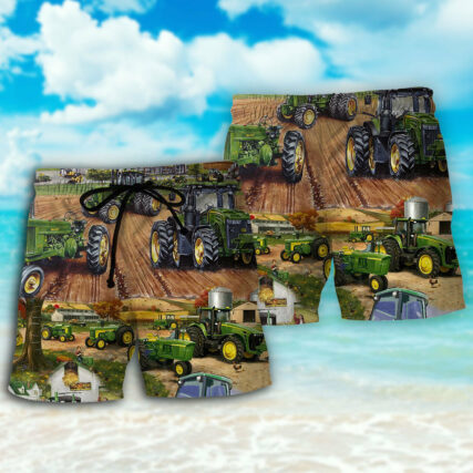 Tractor Green Tractor Working Farm - Beach Short - Owl Ohh - Owl Ohh
