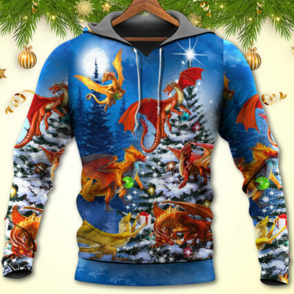 Christmas Dragon Family In Love Light Art Style - Hoodie - Owl Ohh - Owl Ohh