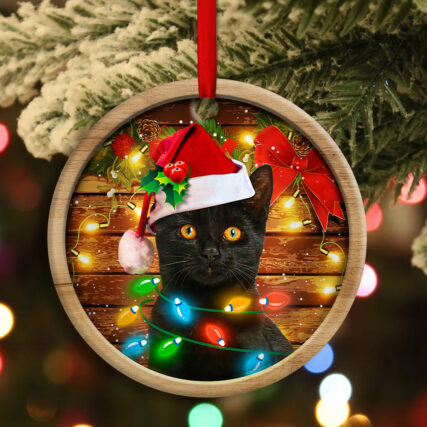 Christmas Black Cat Funny Xmas Light Decor Tree Hanging - Circle Ornament - Owl Ohh - Owl Ohh