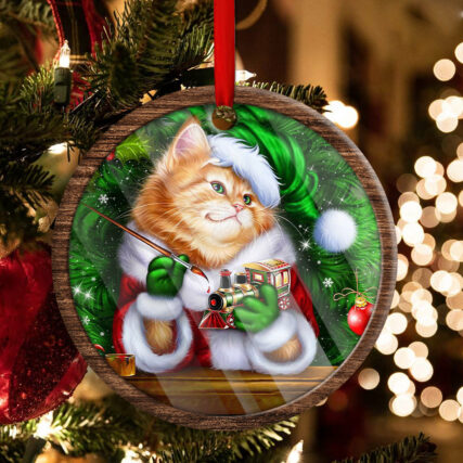 Christmas Cat Cute Kitten Meowy Xmas - Circle Ornament - Owl Ohh - Owl Ohh