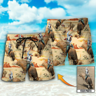 Cowboy Bull Riding Tropical Custom Photo - Beach Short - Owl Ohh - Owl Ohh