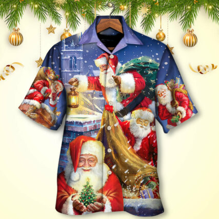 Christmas Funny Santa Claus Up On Rooftop Art Style - Hawaiian Shirt - Owl Ohh - Owl Ohh