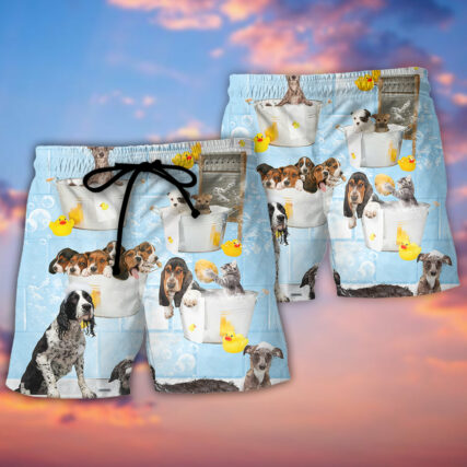 Dog Grooming Shower Happy In Bathroom - Beach Short - Owl Ohh - Owl Ohh