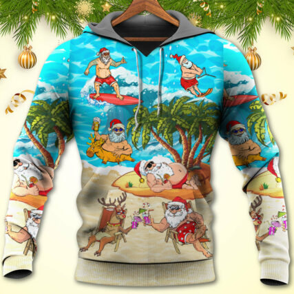 Christmas Santa Claus Chilling On The Beach Mele Kalikimaka Funny - Hoodie - Owl Ohh - Owl Ohh