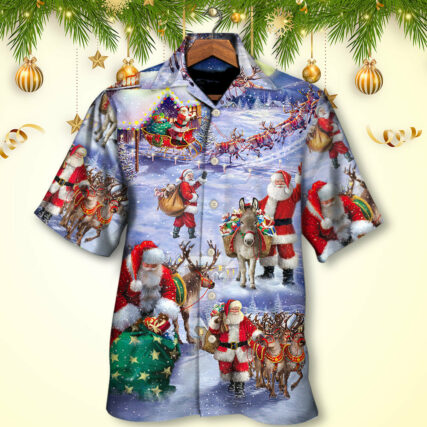 Christmas Santa Claus Story Night Gift For Xmas Painting Style - Hawaiian Shirt - Owl Ohh - Owl Ohh