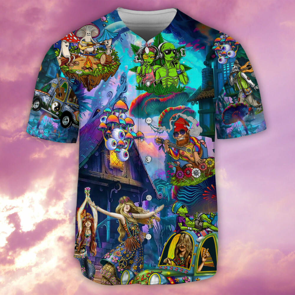 Hippie Alien Skull Mushroom Peace Life Color - Baseball Jersey - Owl Ohh - Owl Ohh
