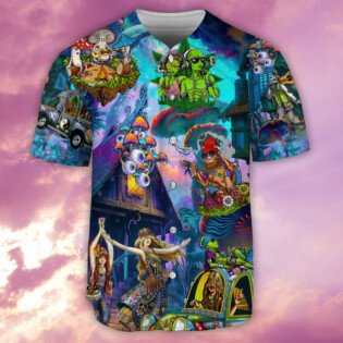 Hippie Alien Skull Mushroom Peace Life Color - Baseball Jersey - Owl Ohh - Owl Ohh