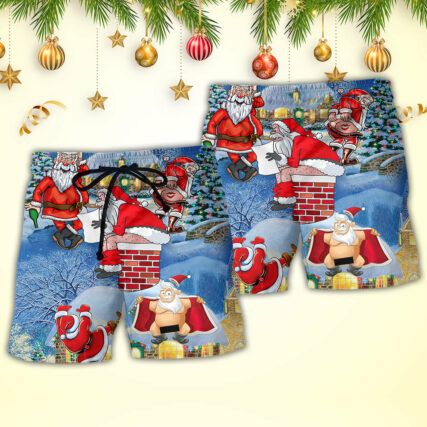 Christmas Rebellious Santa Claus Drunk Beer Troll Xmas Funny - Beach Short - Owl Ohh - Owl Ohh