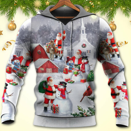 Christmas Santa Claus With Snowman Family In The Town Art Style - Hoodie - Owl Ohh - Owl Ohh