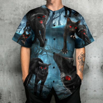 Black Cat Scary In The Night - Baseball Jersey - Owl Ohh - Owl Ohh