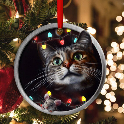 Cat With Mouse Art Style - Circle Ornament - Owl Ohh - Owl Ohh