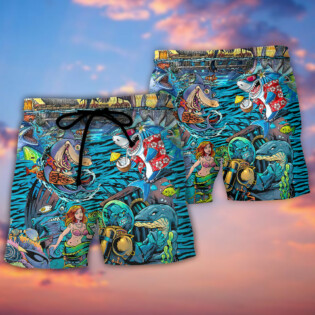 Shark Bar With Animal Underwater - Beach Short - Owl Ohh - Owl Ohh