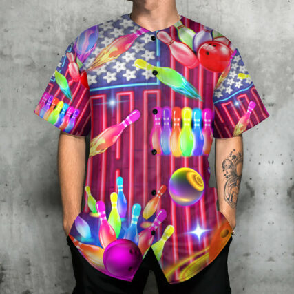 Bowling Independence Day Neon Style - Baseball Jersey - Owl Ohh - Owl Ohh