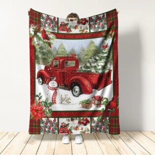 Cardinal Red Truck Merry Christmas Snowman - Flannel Blanket - Owl Ohh - Owl Ohh