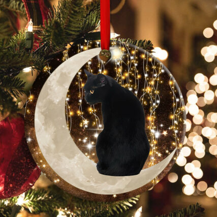 Black Cat And Moon Bright - Circle Ornament - Owl Ohh - Owl Ohh