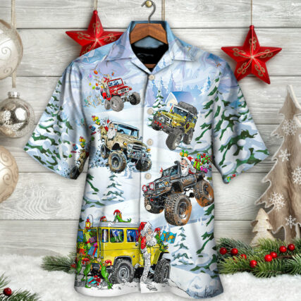 Christmas Santa Riding Monster Jeep - Hawaiian Shirt - Owl Ohh for men and women, kids - Owl Ohh