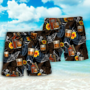 Wine Bourbon Drinking Butterflies Tropical - Beach Short - Owl Ohh - Owl Ohh