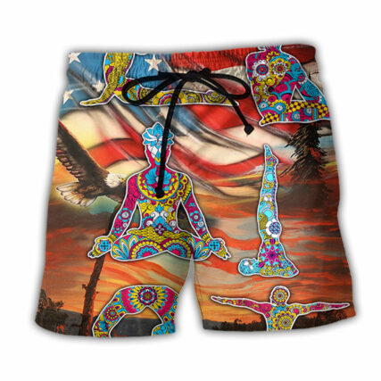 Yoga Independence Day Yoga Pose - Beach Short - Owl Ohh - Owl Ohh