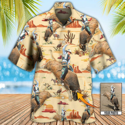 Cowboy Bull Riding Tropical Custom Photo - Hawaiian Shirt - Owl Ohh - Owl Ohh