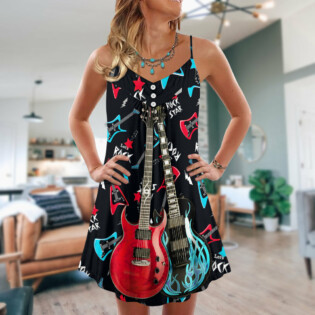 Guitar All I Need Is Playing Music - V-neck Sleeveless Cami Dress - Owl Ohh - Owl Ohh