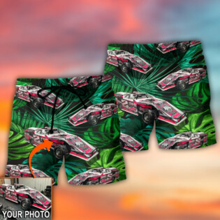 Car Dirty Track Racing Tropical Flower Custom Photo - Beach Short - Owl Ohh - Owl Ohh