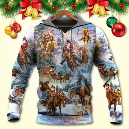 Christmas Santa Claus Riding Horse Snow Mountain - Hoodie - Owl Ohh - Owl Ohh
