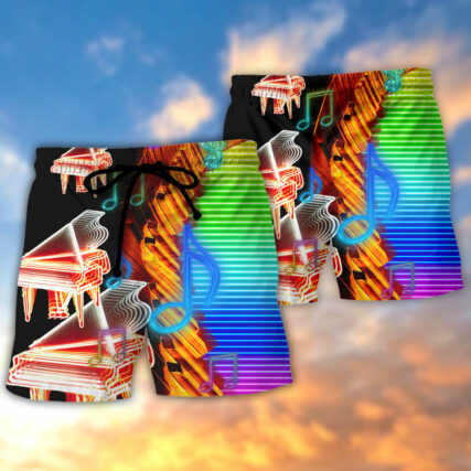 Piano Music Neon Colorful - Beach Short - Owl Ohh - Owl Ohh