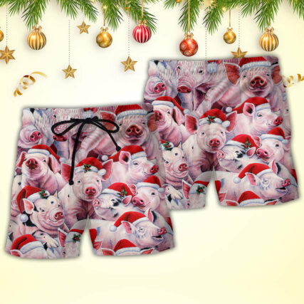 Christmas Piggies Funny Xmas Is Coming Art Style - Beach Short - Owl Ohh - Owl Ohh