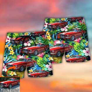 Car Mustang Car Modern Classic Tropical Flower Custom Photo - Beach Short - Owl Ohh - Owl Ohh