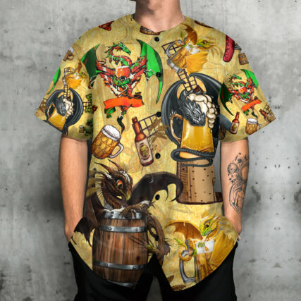 Beer Dragon Drunkgon Loves Beer - Baseball Jersey - Owl Ohh - Owl Ohh