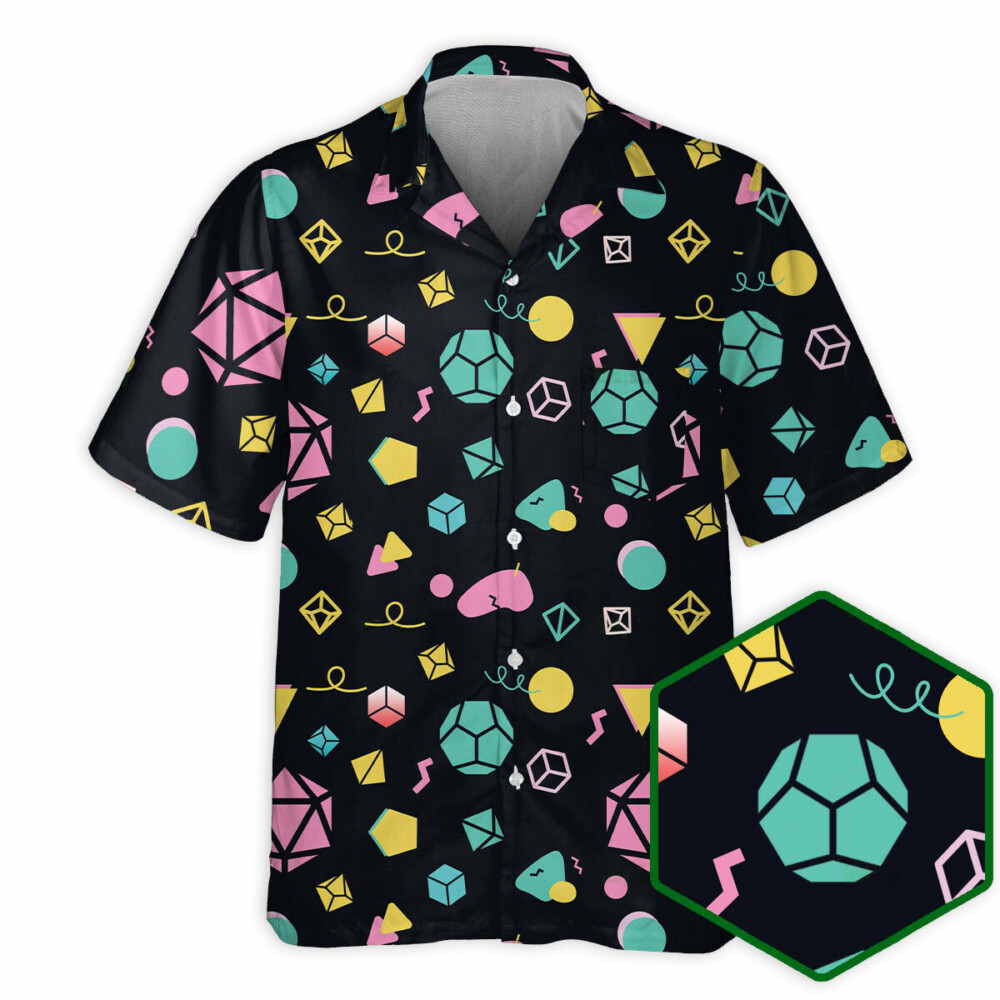 DnD Dice Neon Color Pattern - Hawaiian Shirt - Owl Ohh - Owl Ohh