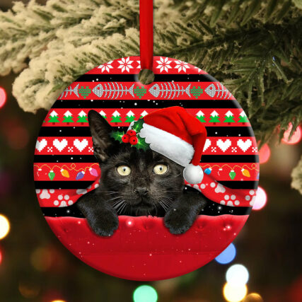 Christmas Black Cat Funny Xmas Decor Tree Hanging - Circle Ornament - Owl Ohh - Owl Ohh
