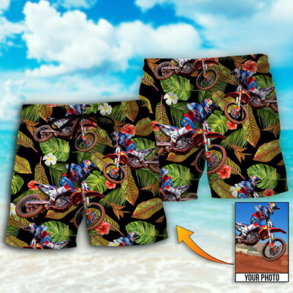 Motocross Tropical Flower Custom Photo - Beach Short - Owl Ohh - Owl Ohh