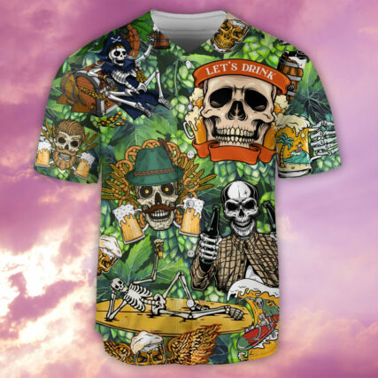 Skull Beer It's Beer Time Skull - Baseball Jersey - Owl Ohh - Owl Ohh