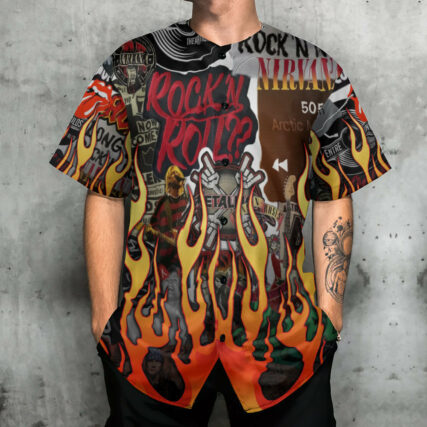 Music Rock Music Red Flame Chill - Baseball Jersey - Owl Ohh - Owl Ohh