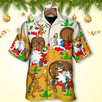 Christmas Santa Claus Drunk Beer Funny Happy Xmas - Hawaiian Shirt - Owl Ohh - Owl Ohh