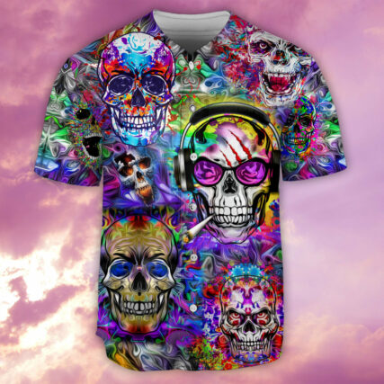 Hippie Skull Hippie Color Flowers - Baseball Jersey - Owl Ohh - Owl Ohh