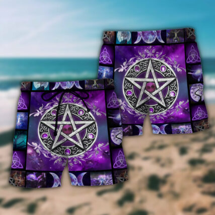 Wicca Witch Vibes Purple Pentagram - Beach Short - Owl Ohh - Owl Ohh