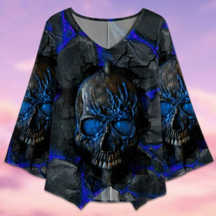 Skull Blue Lighting Style - V-neck T-shirt - Owl Ohh - Owl Ohh