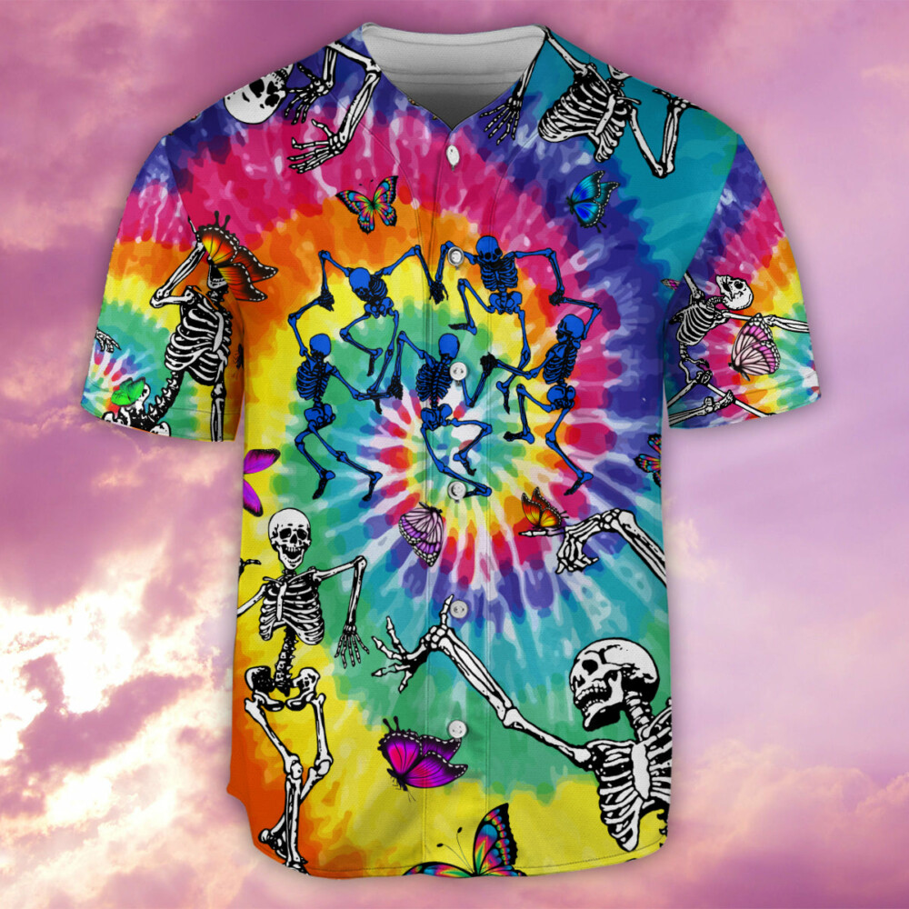 Hippie Skull Hippie Dancing With Butterfly - Baseball Jersey - Owl Ohh - Owl Ohh