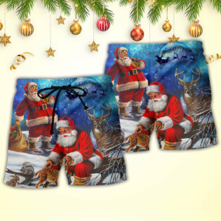 Christmas Santa Claus Xmas Is Coming Sky Night Art Style - Beach Short - Owl Ohh - Owl Ohh