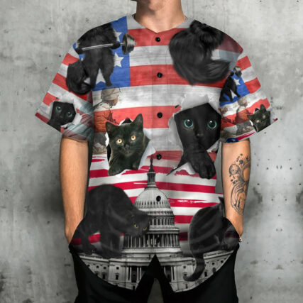 Black Cat Independence Day America - Baseball Jersey - Owl Ohh - Owl Ohh